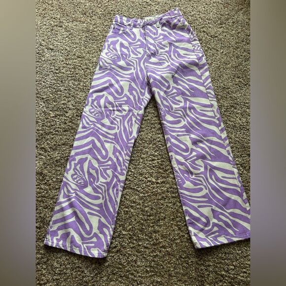 SHEIN Women’s Purple & White Zebra Print Retro Hippie Wide Leg Pants Size XS - Picture 8 of 11